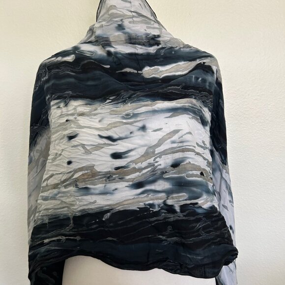 Hands to Hearts Scarf Hand Dyed Blue Grey Made in Bali 100% Rayon Soft Touch - Picture 4 of 7